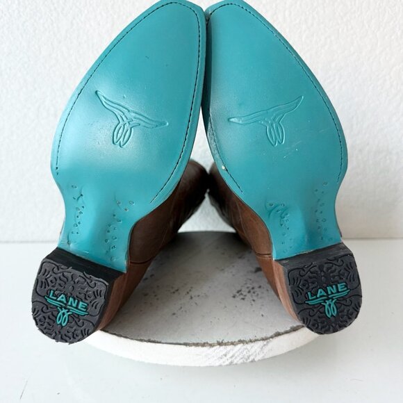 Lane EMMA JANE Womens Cowboy Boots 7.5 Cognac Brown Leather Western Cowgirl Tall - Picture 10 of 14